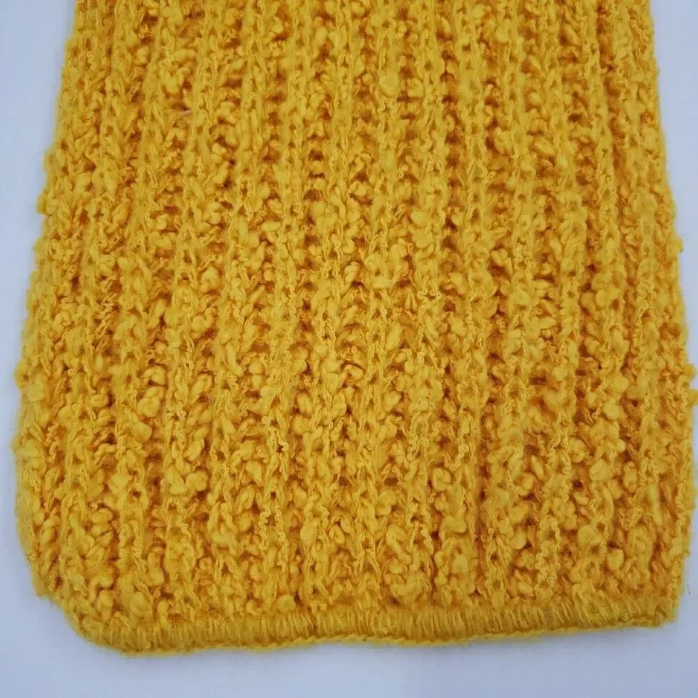Vtg 90s ARIS Knits Scarf Bright Yellow Acrylic Wool Mohair Blend 70x8 Hufflepuff